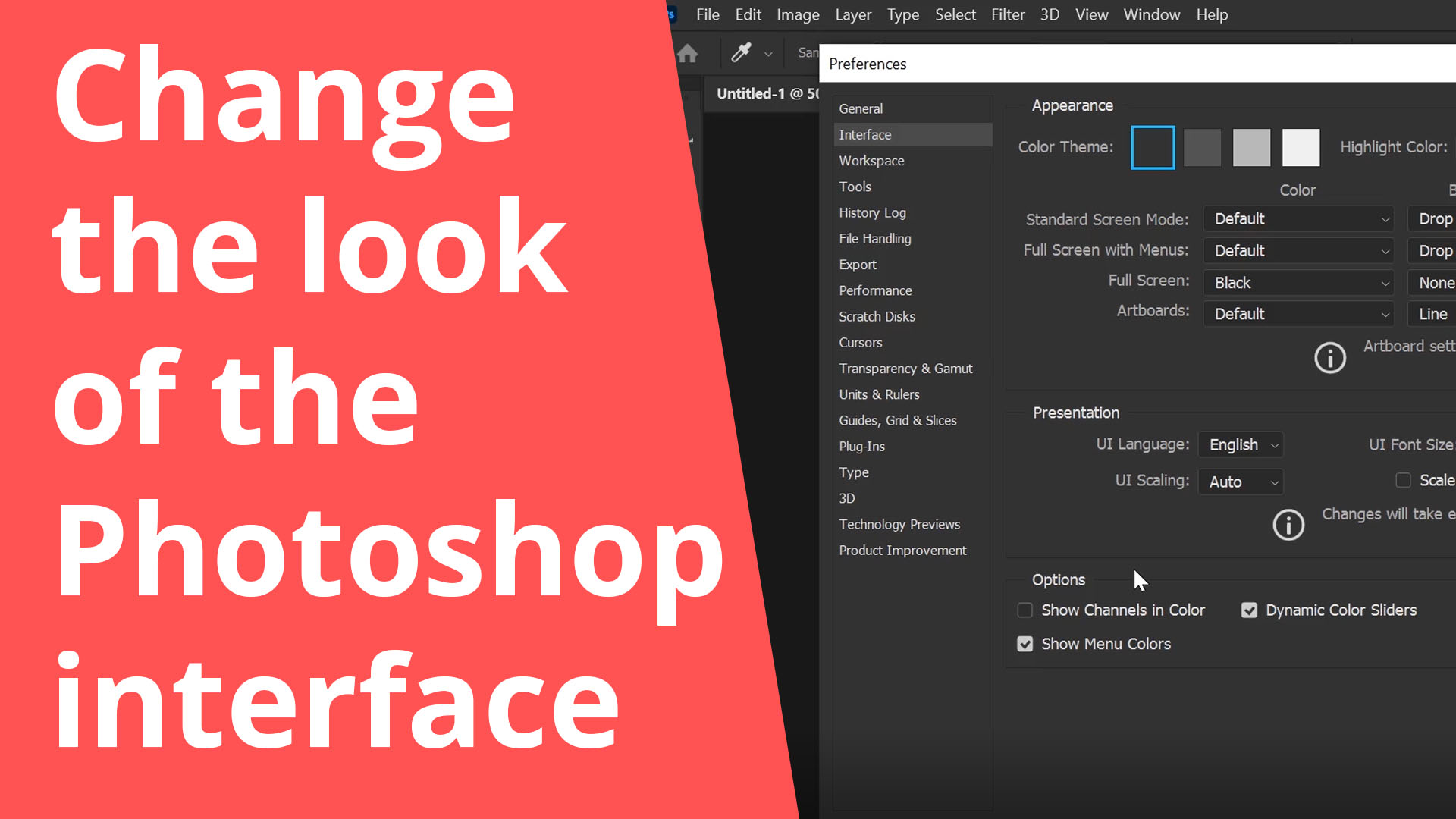 Change the look of the Photoshop interface